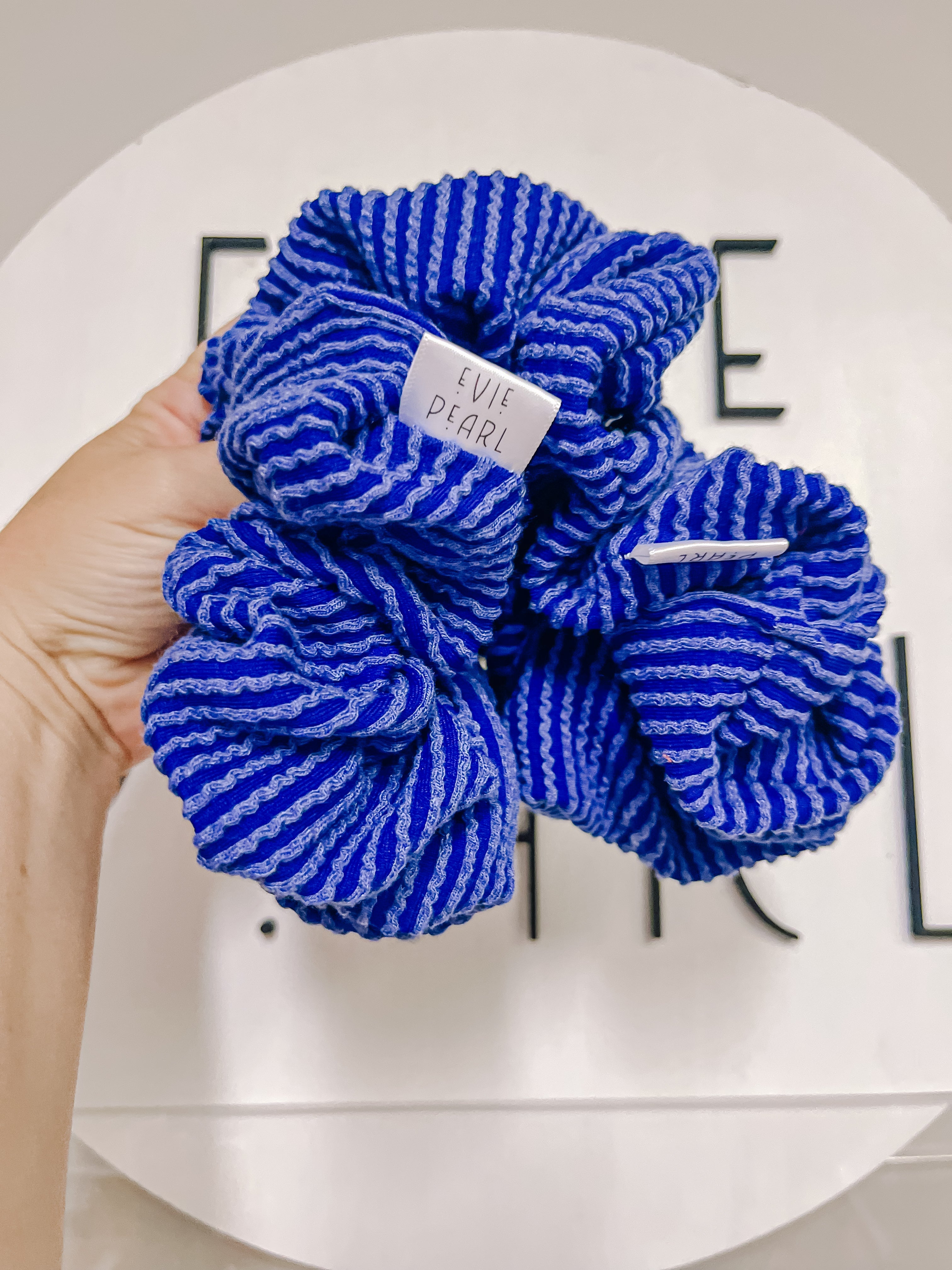 Blue Ribbed Oversized Scrunchy