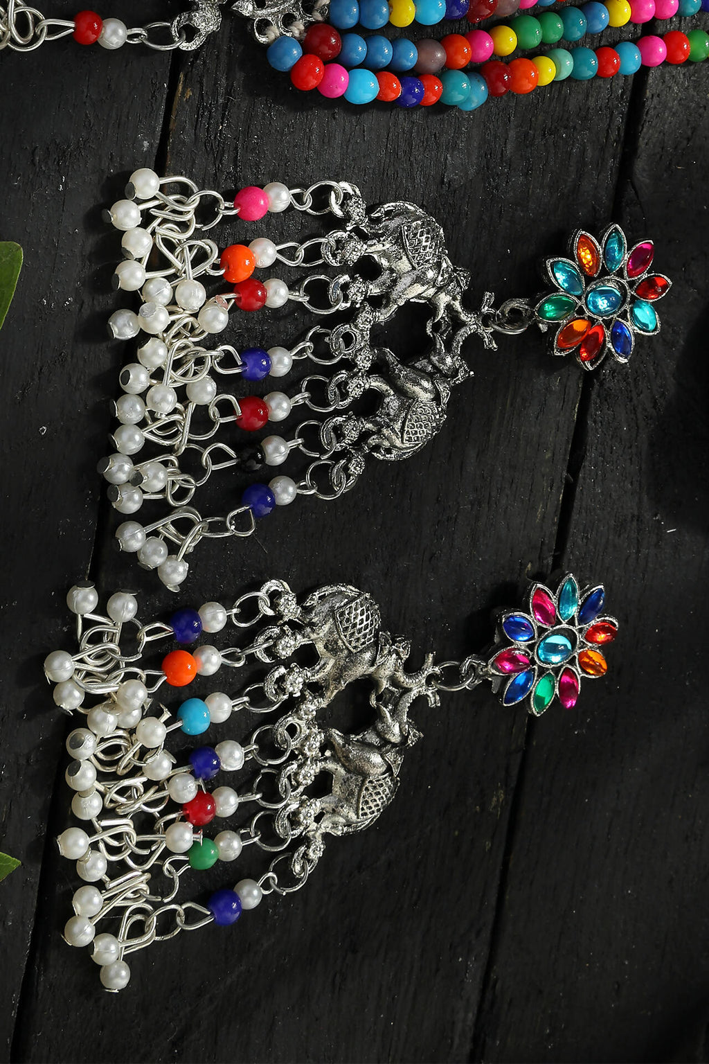 Multi-Color Elephant Design Choker in Silver-Plated Finish