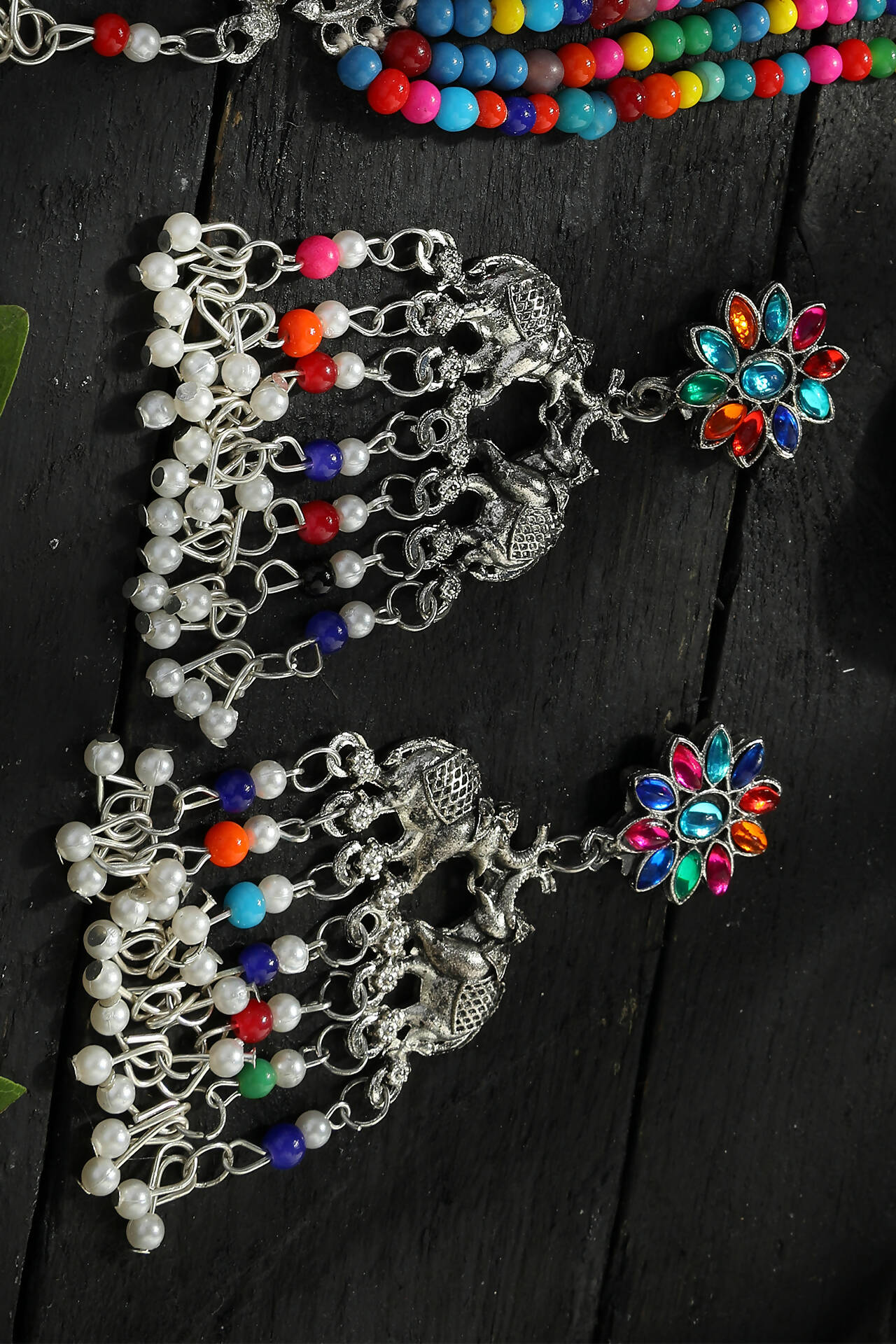 Multi-Color Elephant Design Choker in Silver-Plated Finish