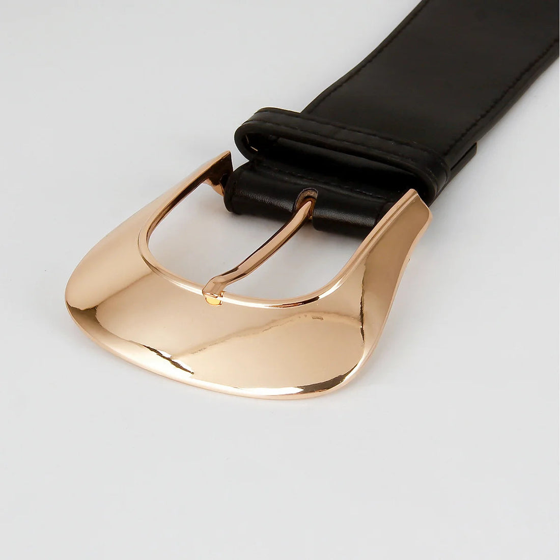 Black Wide Elastic Waist Belt with Oversized Gold Buckle - Image 4