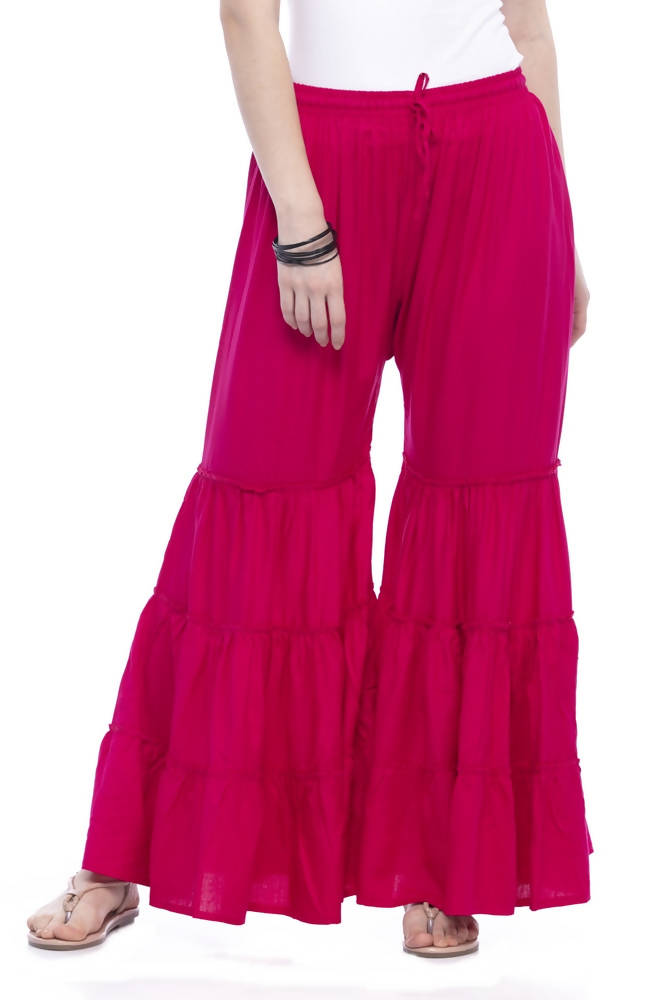 Bright magenta rayon cotton palazzo with a clean solid design