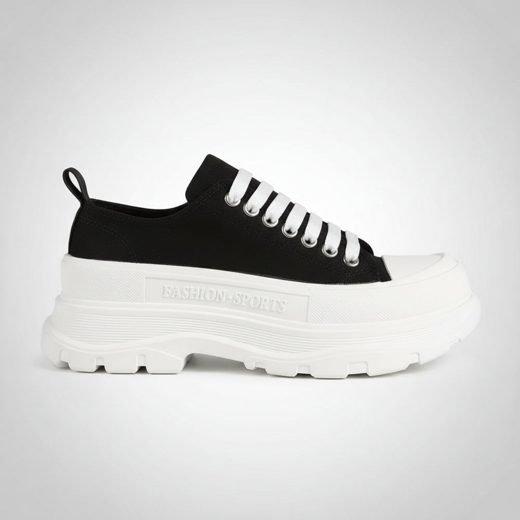 Lace-Up Round Toe Platform Sneakers – Canvas Chunky Sole Shoes