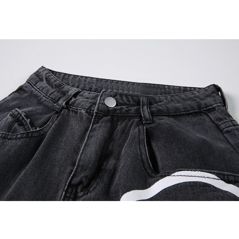 Women's Harajuku Style Wide Leg Denim Jeans with Dripping Smiley Print - Image 3