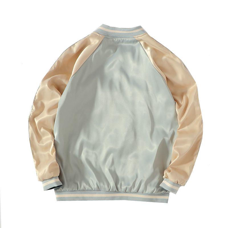 Harajuku Phoenix Embroidered Blue & White Baseball Jacket - Image 4