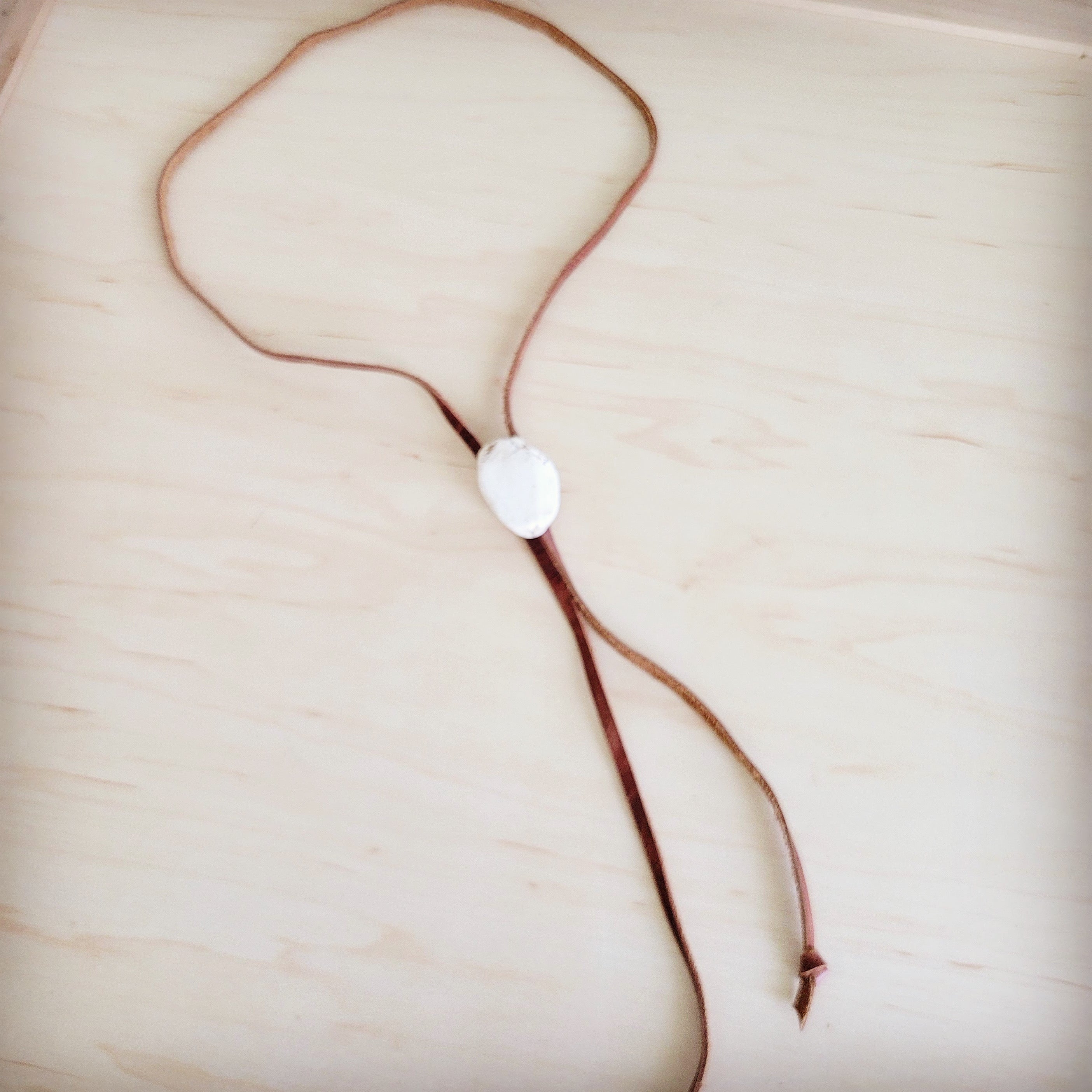 Leather Lariat Boho Necklace w/ White Turquoise Slab 264h