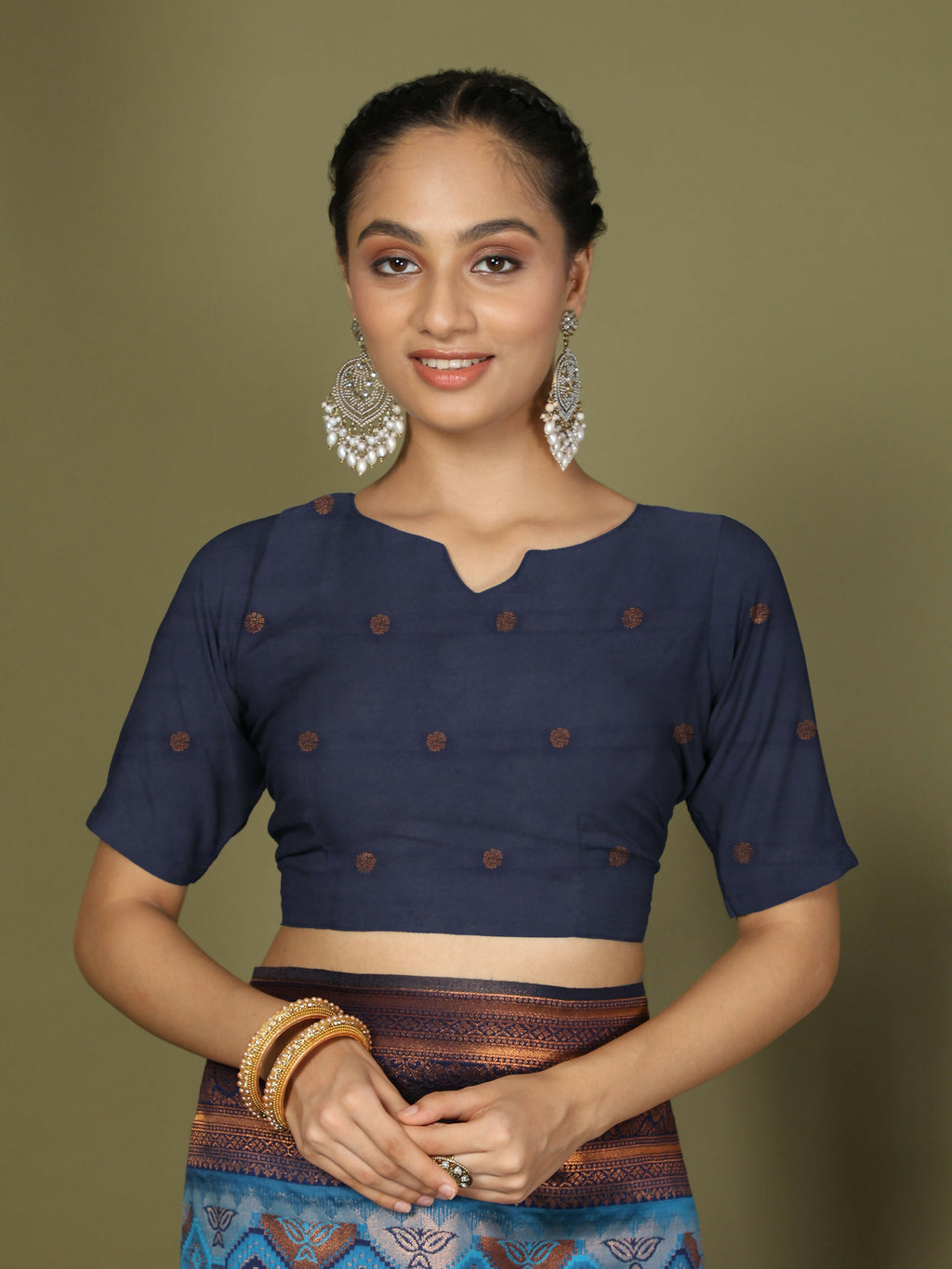Sky Blue Lichi Silk Saree with Blue Blouse