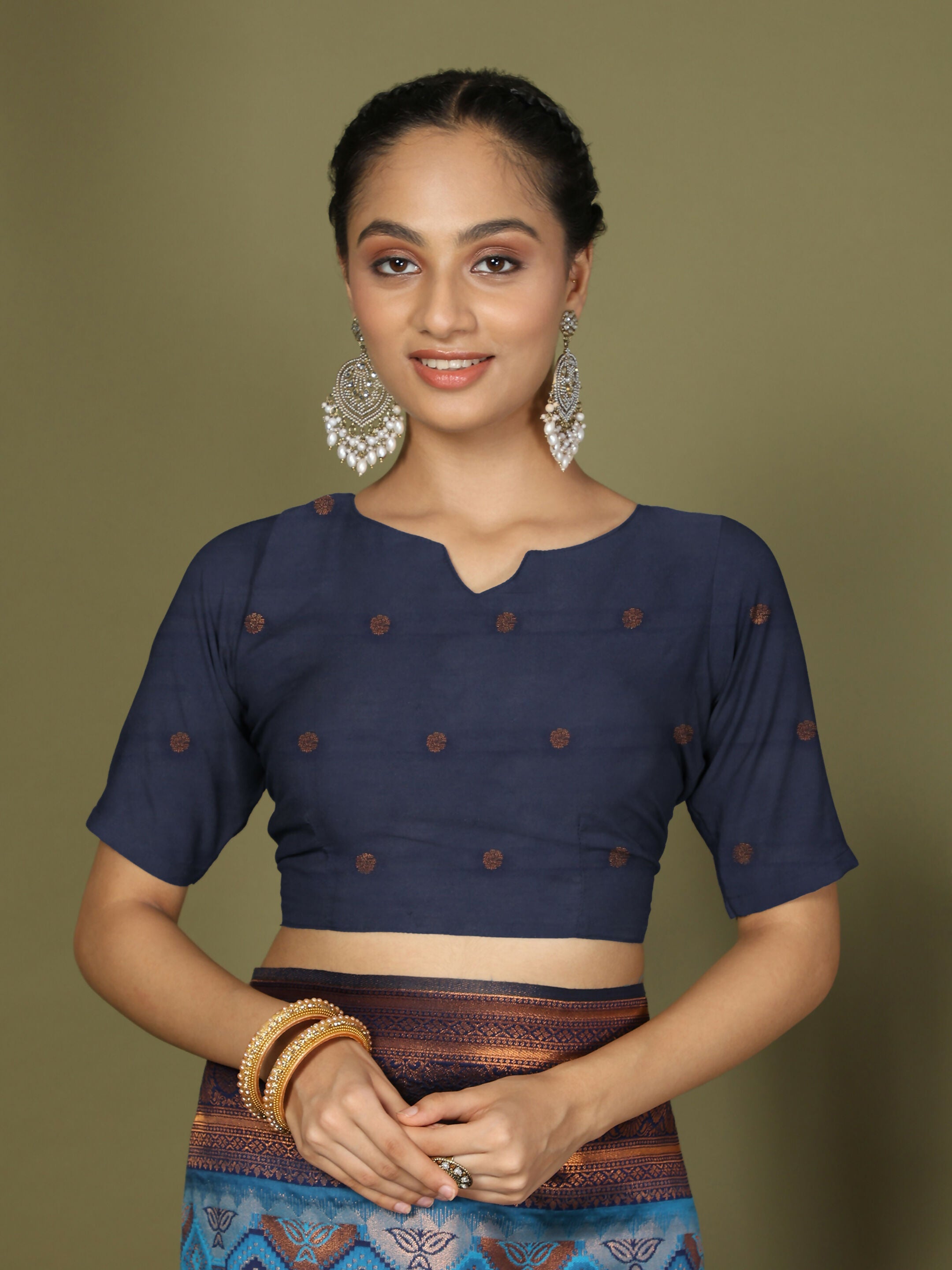Sky Blue Lichi Silk Saree with Blue Blouse