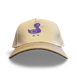 Tan snapback hat with Doodle Duck graphic