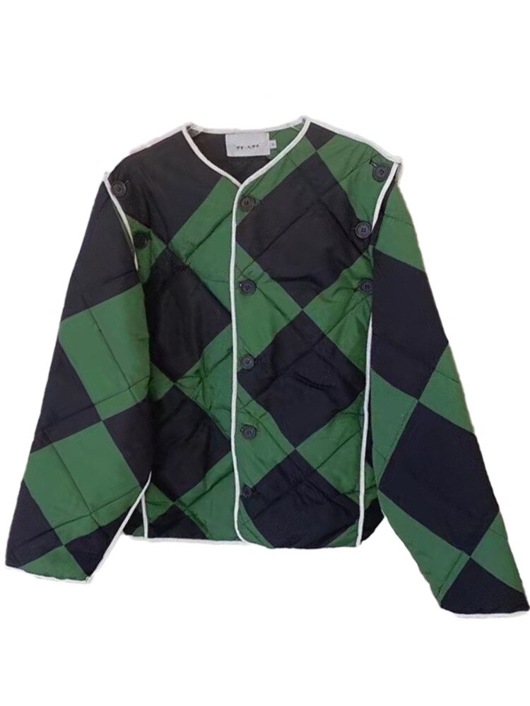 Women's Harajuku Green & Black Quilted Cotton-Padded Coat - Image 5