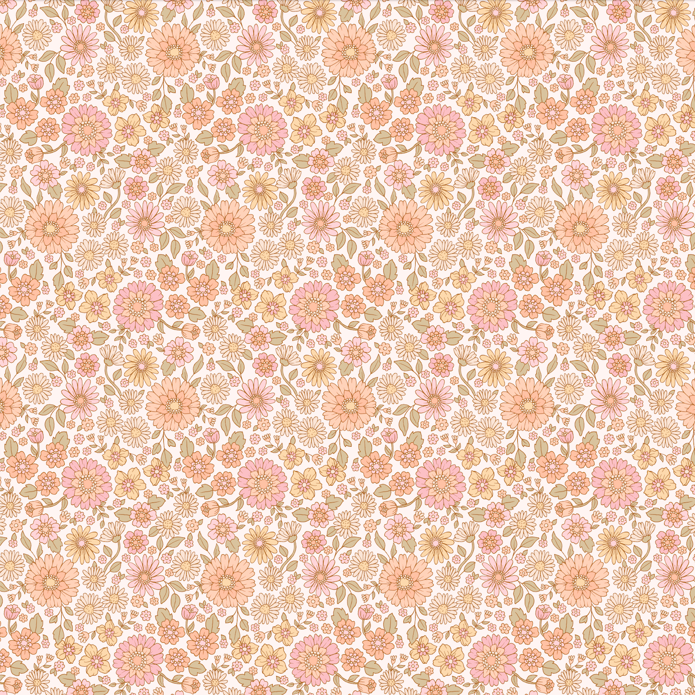 Daisy Floral Removable Wallpaper in Pink, Peach, and Tan