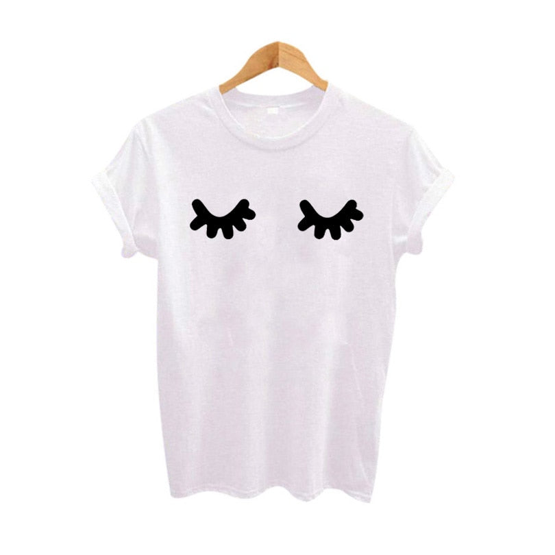 Playful Eyelashes Graphic Print Short Sleeve Crewneck T-Shirt - Image 2