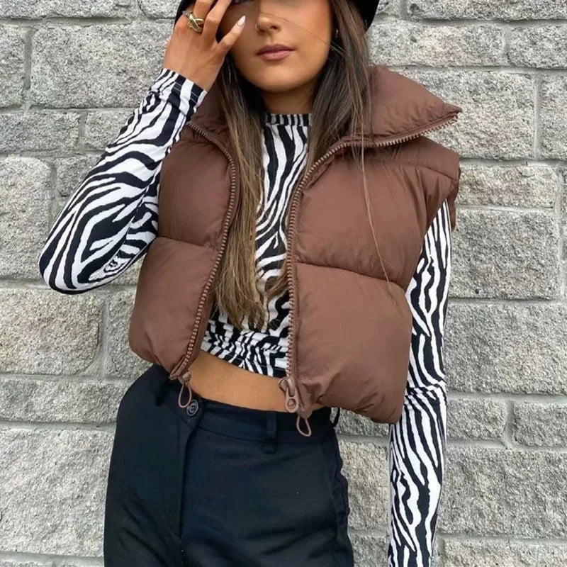 Warm Harajuku Cropped Puffer Vest for Women - Multiple Colors - Image 5