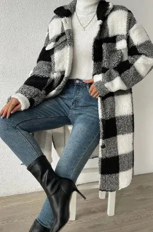 Women Long Plaid Fleece Shacket Button Down Cozy Winter Coat - Image 24