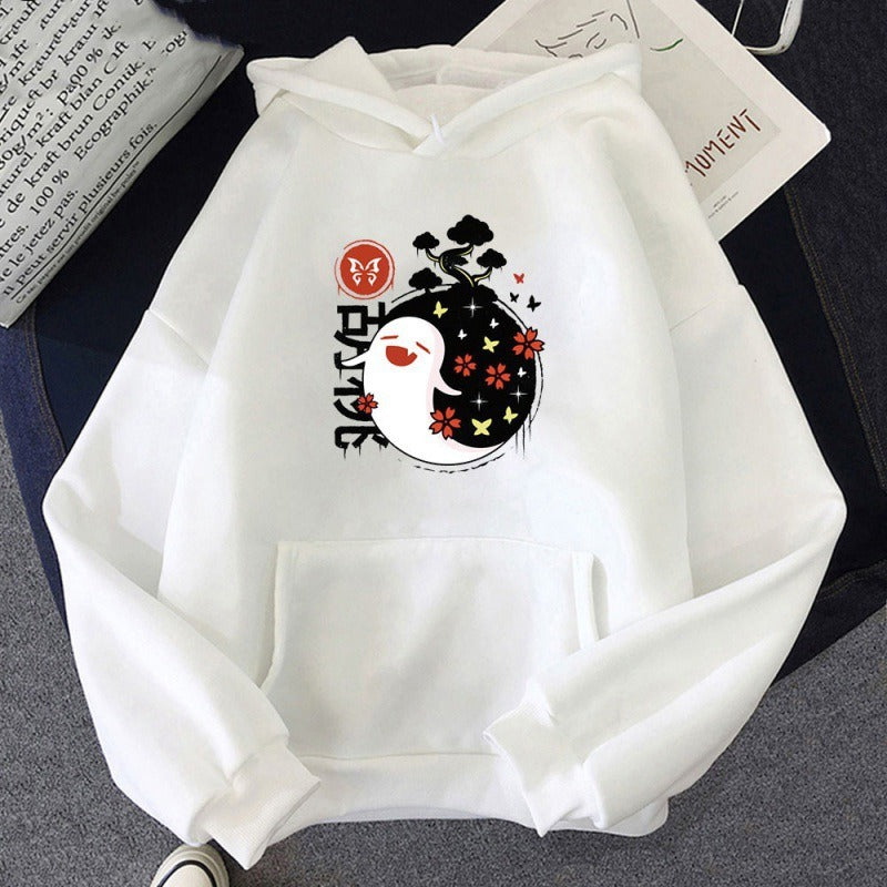 Women's Hu Tao Anime Graphic Hoodie - Pink & White Harajuku Style - Image 2