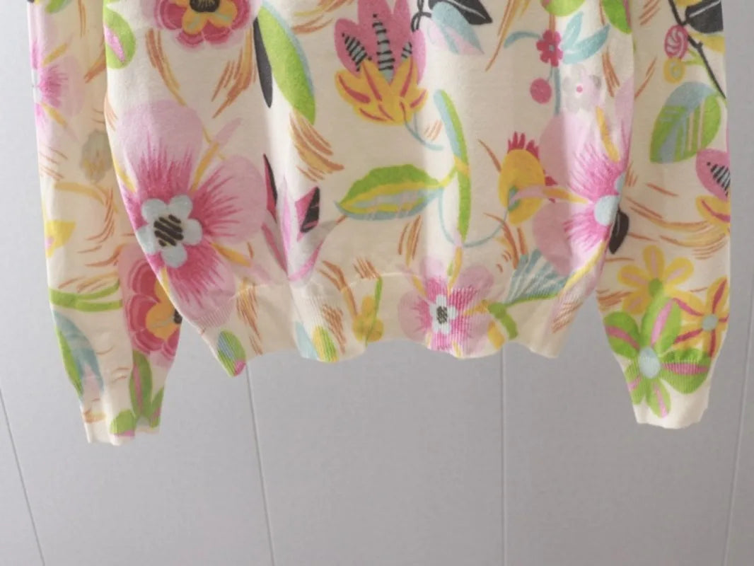 Women's Floral Knit Sweater Long Sleeve Jumper Cream Pink - Image 3