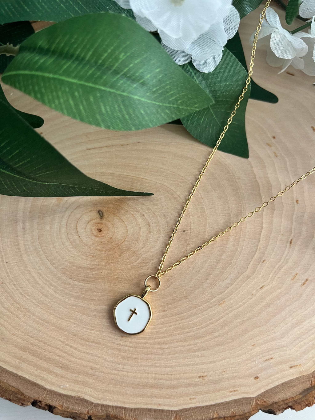 Gold Necklace 16K White Cross Pendant