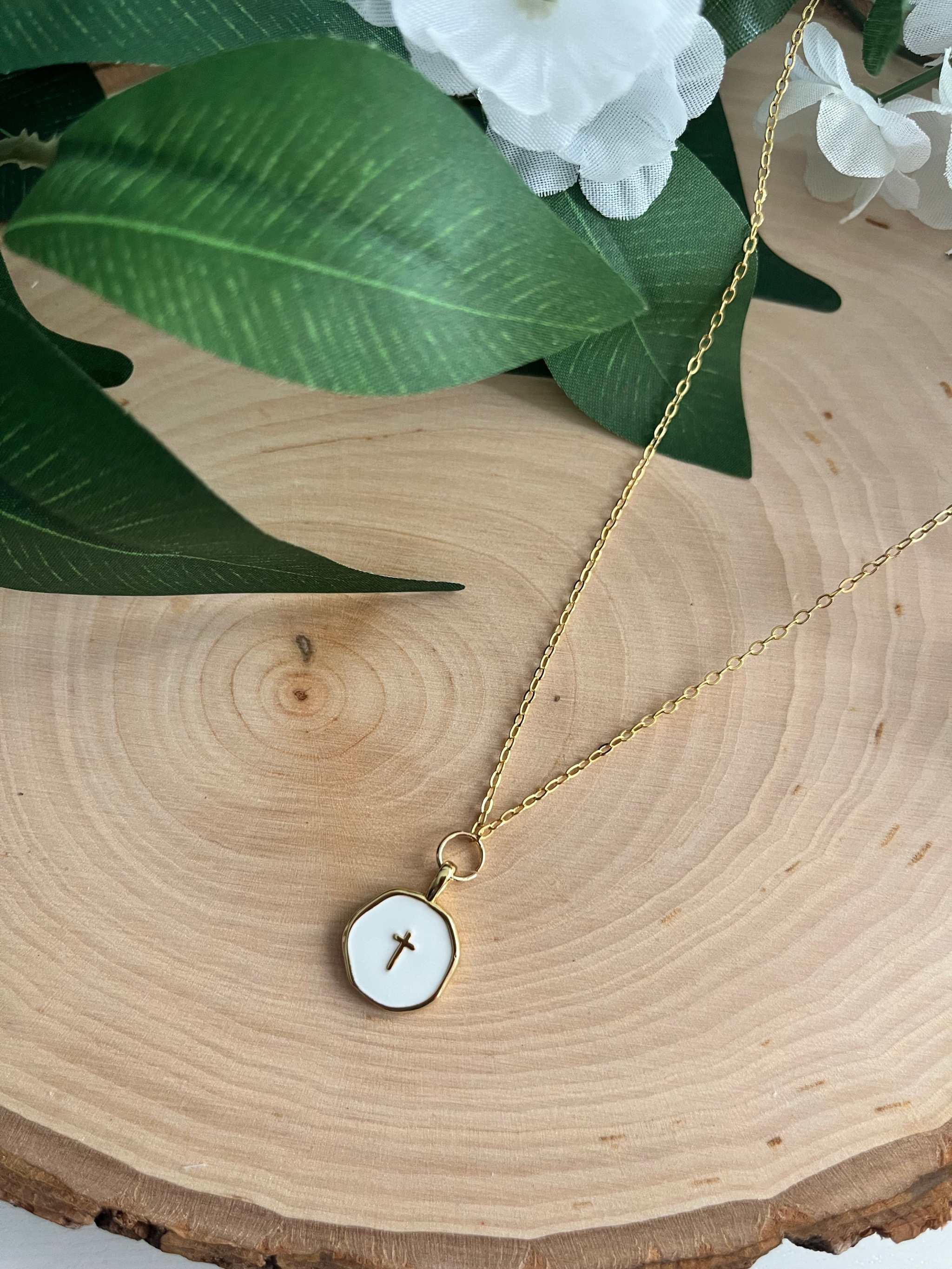 Gold Necklace 16K White Cross Pendant