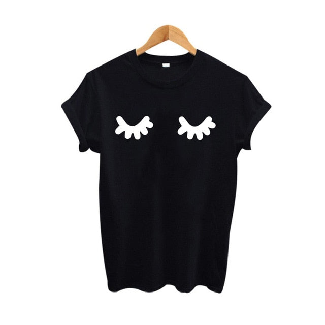 Playful Eyelashes Graphic Print Short Sleeve Crewneck T-Shirt - Image 3