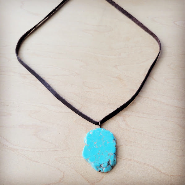 Genuine Turquoise Slab Pendant on Adjustable Leather Cord - Image 4