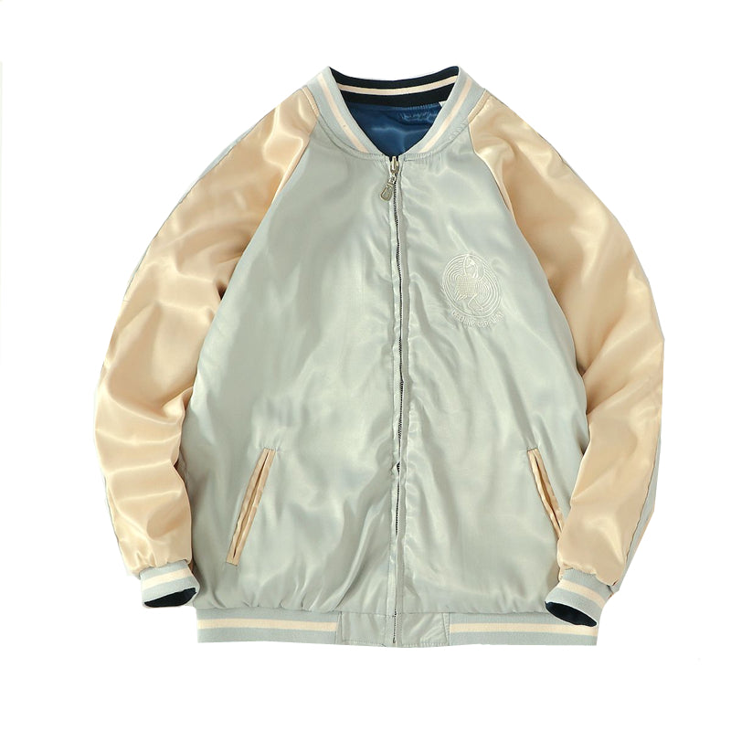 Harajuku Phoenix Embroidered Blue & White Baseball Jacket - Image 3