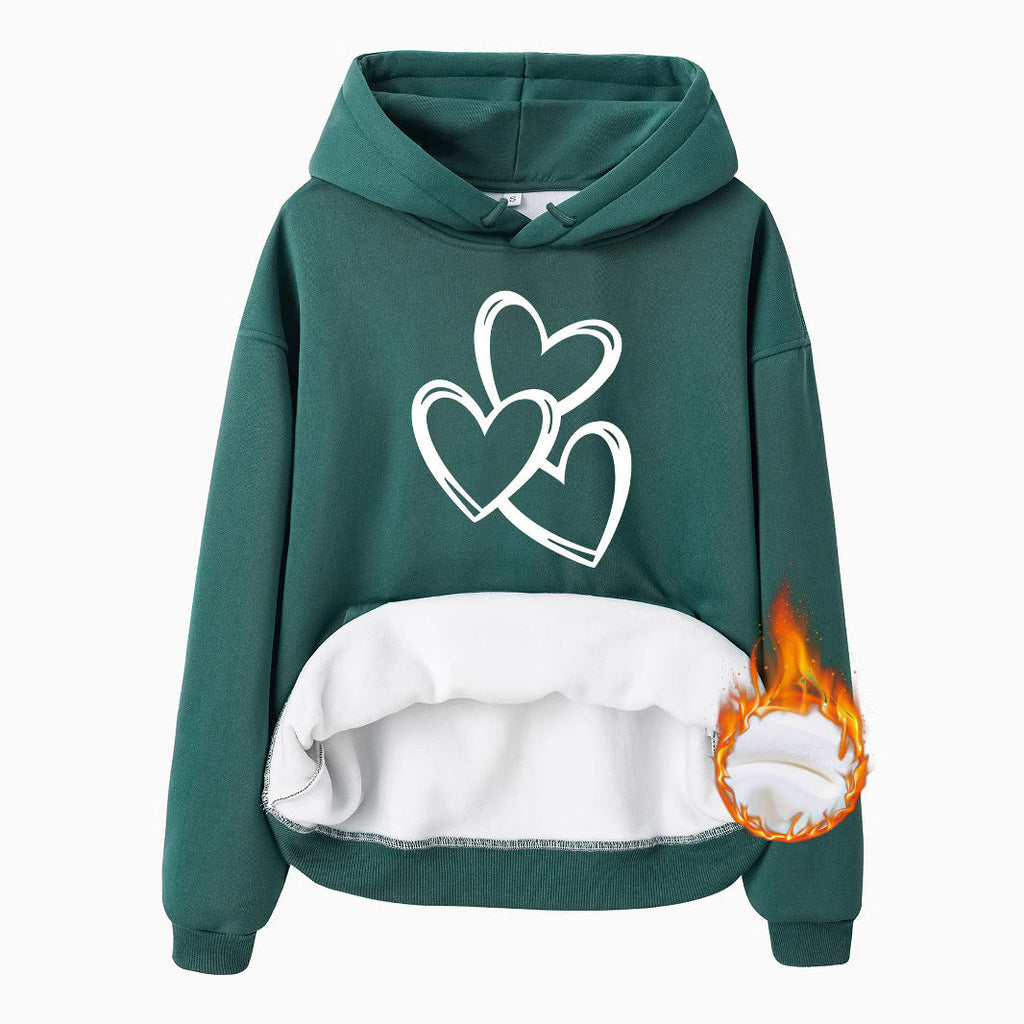 Women's Heart Graphic Fleece Hoodie Casual Street Style Pullover
