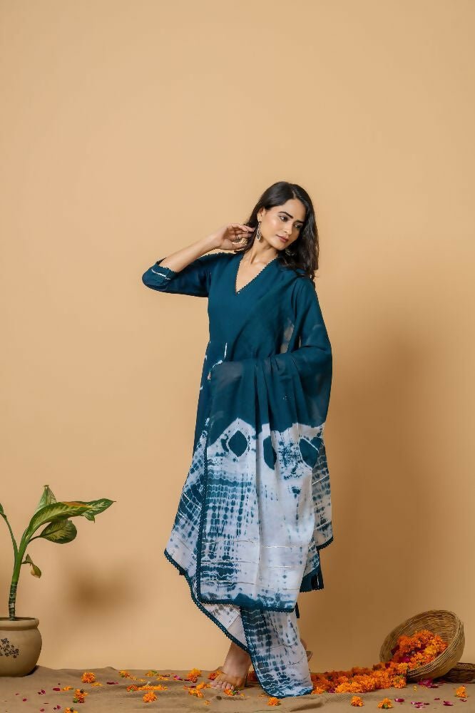 Navy Blue Tie & Dye Cotton Suit Set