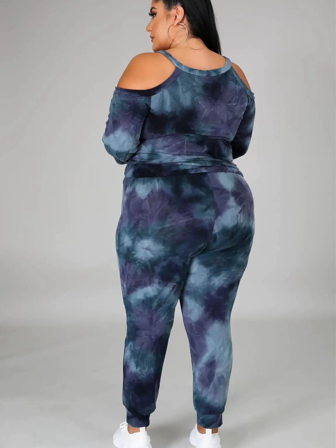 Women's Plus Size Off Shoulder Tie Dye Casual Suit