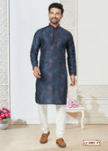 Toddler in a blue printed cotton kurta and pyjama set