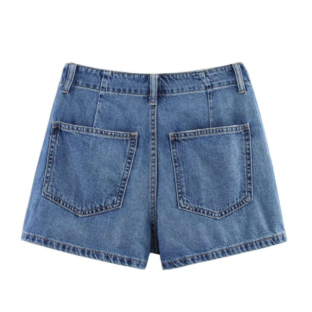 Women's Navy Blue A-Line Denim Skort - Chic Casual Style