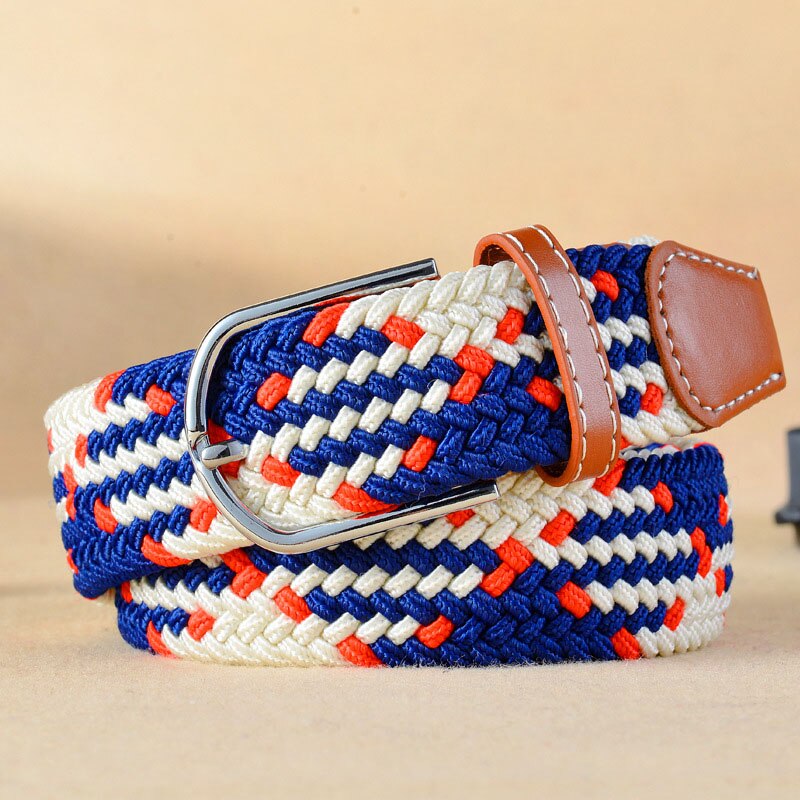 Women's Elastic Woven Belt with Faux Leather Trim & Metal Buckle - Image 4
