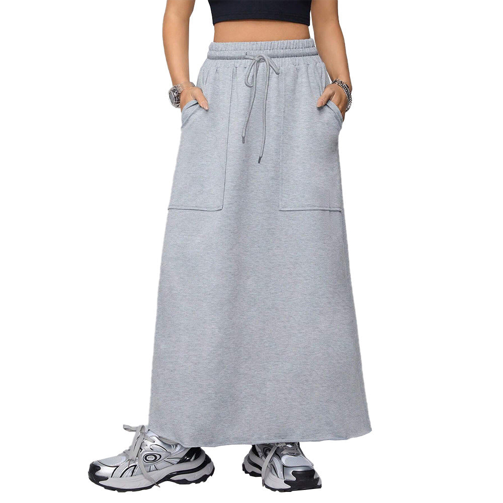 Women's Classic Grey Harajuku Casual Loose Maxi Skirt - Image 7