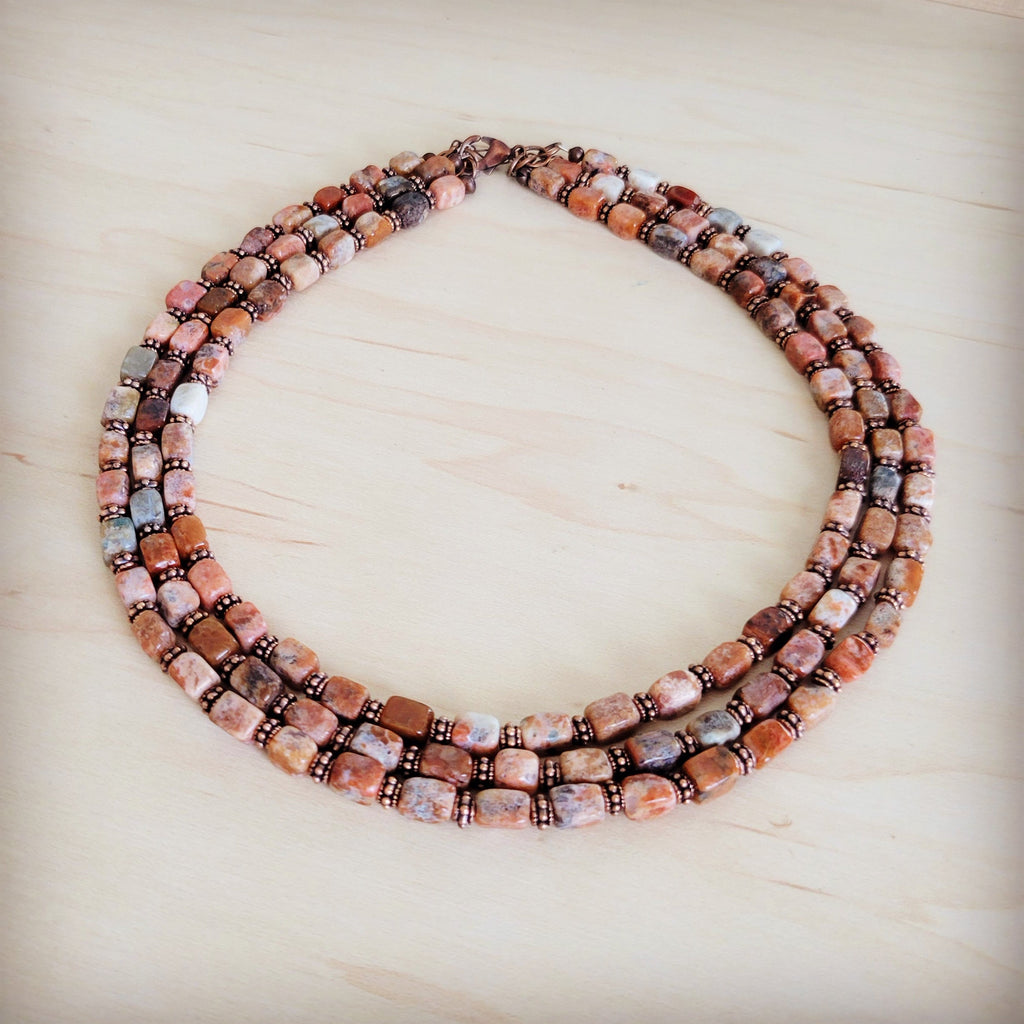 Triple Strand Layered Boho Earth Regalite Collar Necklace 264j
