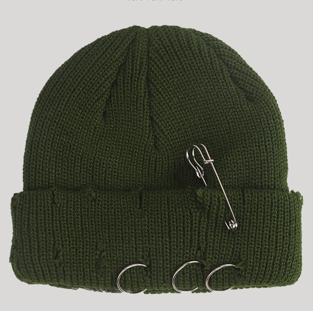 Women's Playful Japanese Knit Beanie Hat with Safety Pins - Image 7