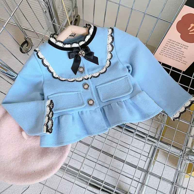 Cute Girls' Winter Fleece Sweater Set with Ruffles