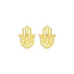 14k Yellow Gold Polished Hand of Hamsa Post Earrings