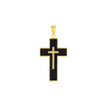 Cross Pendant with Black Enamel in 14k Yellow Gold