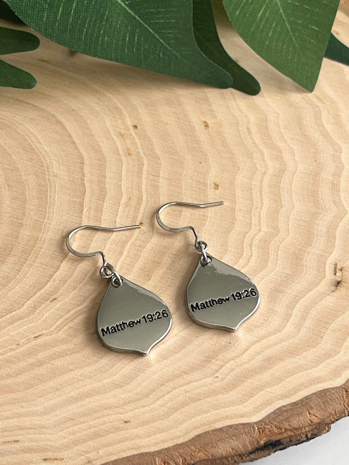 With God All Things Are Possible Silver Drop Earrings Religious