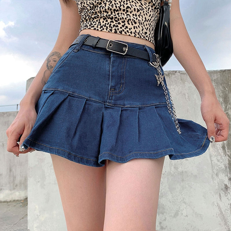 Y2K Denim Pleated Mini Skirt High Waisted Harajuku Punk Style - Image 7