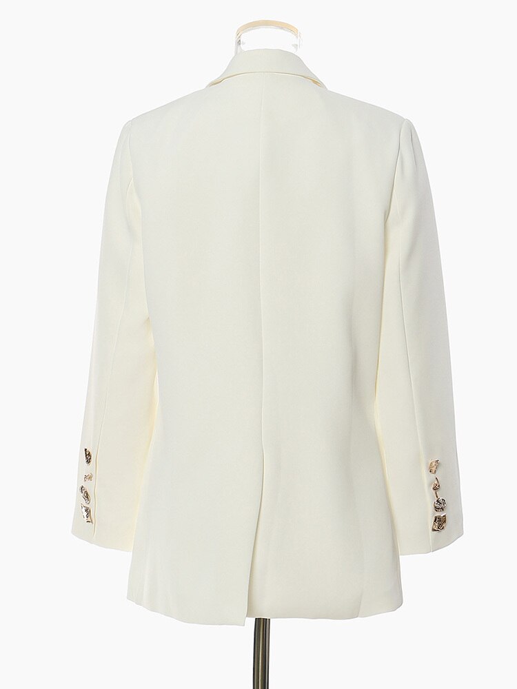 Women's White Double-Breasted Blazer with Decorative Accent Buttons - Image 3