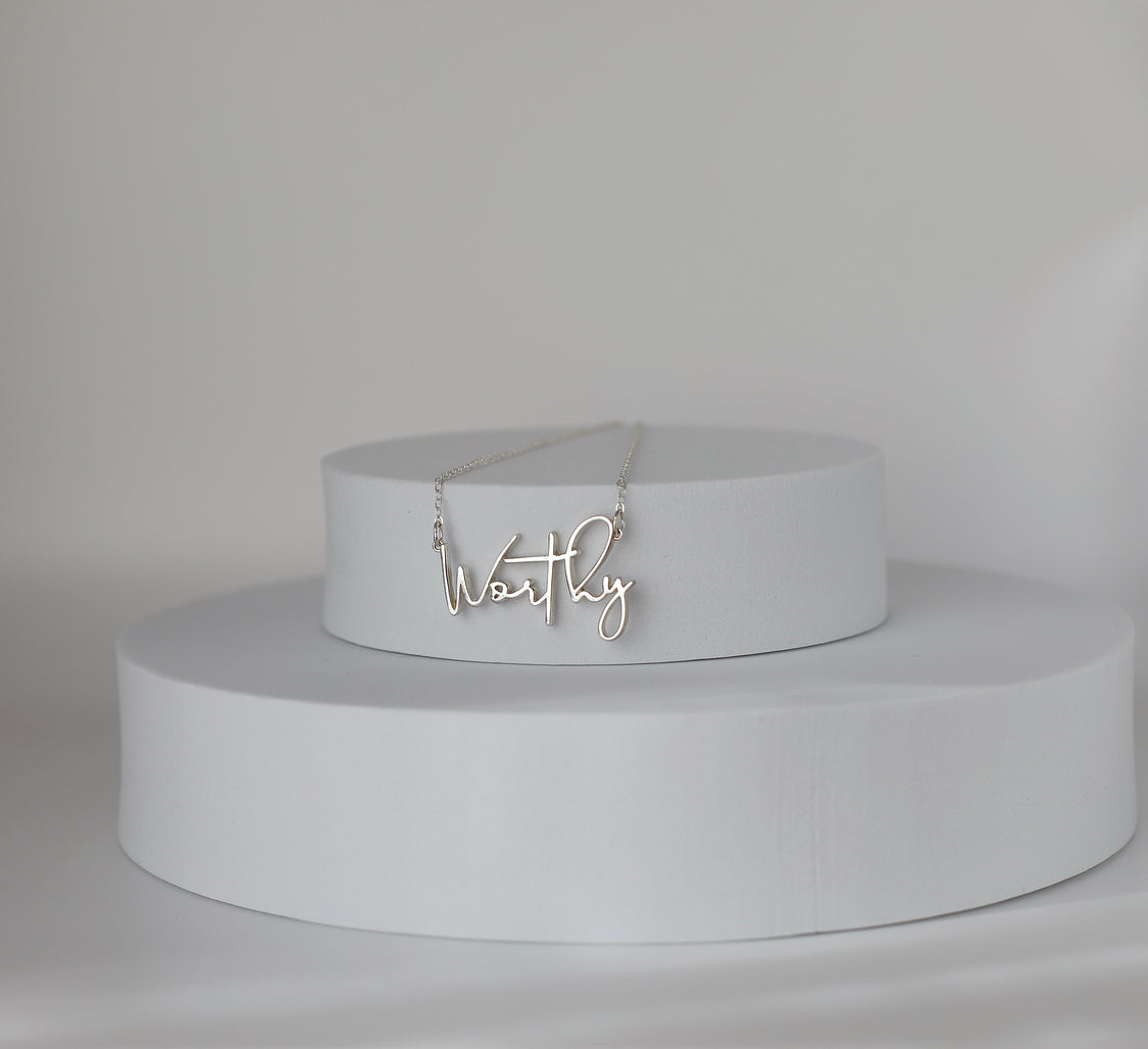 Worthy Script Lettering Necklace in Silver-tone Finish - Image 5