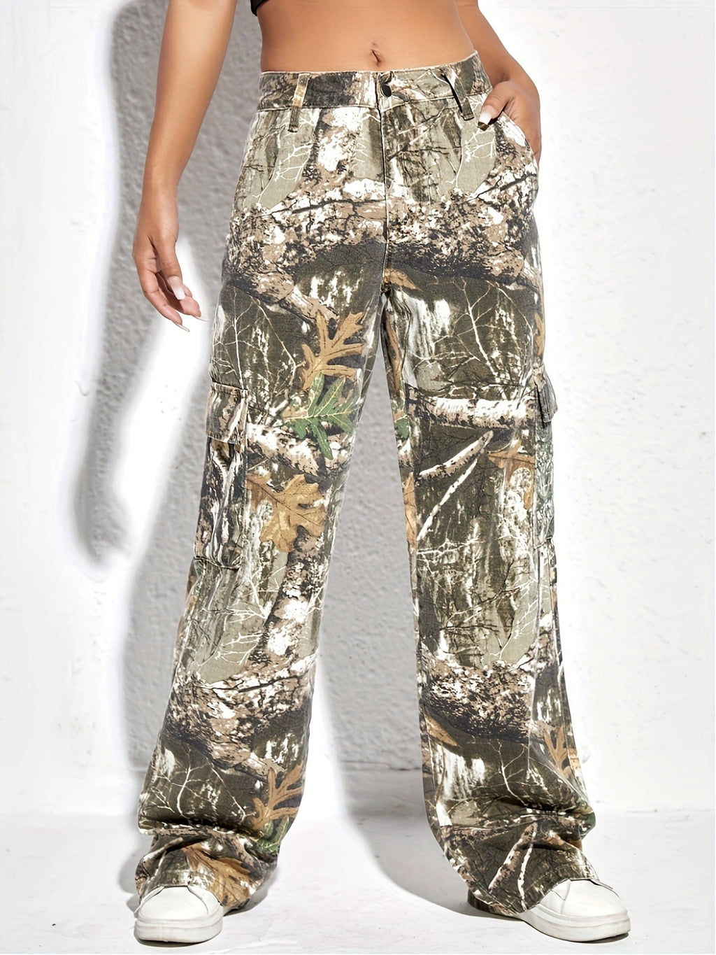 Women's High Waist Camouflage Cargo Pants - Loose Wide Leg - Image 3