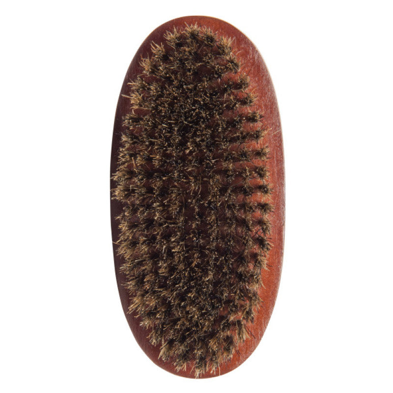 A 5-inch professional palm brush with 9 rows of natural boar bristles and a dark varnished wood handle.