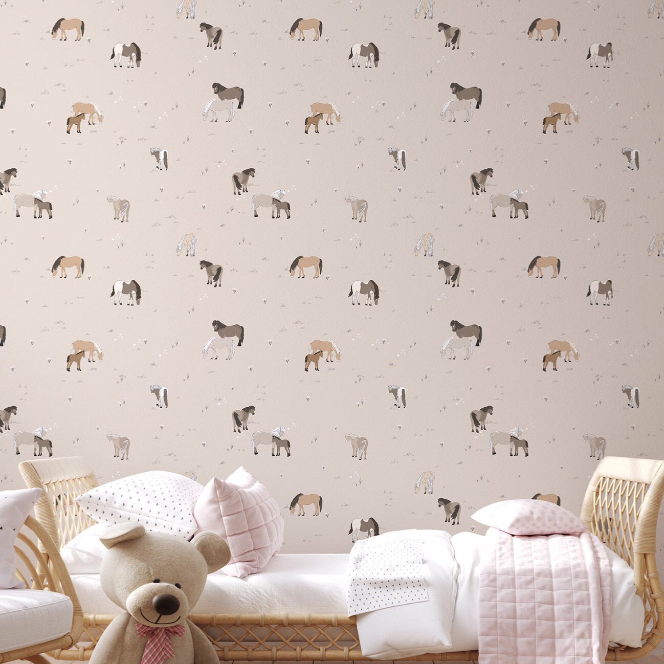 Trish abstract wallpaper pattern in pink, brown, grey, and white tones.