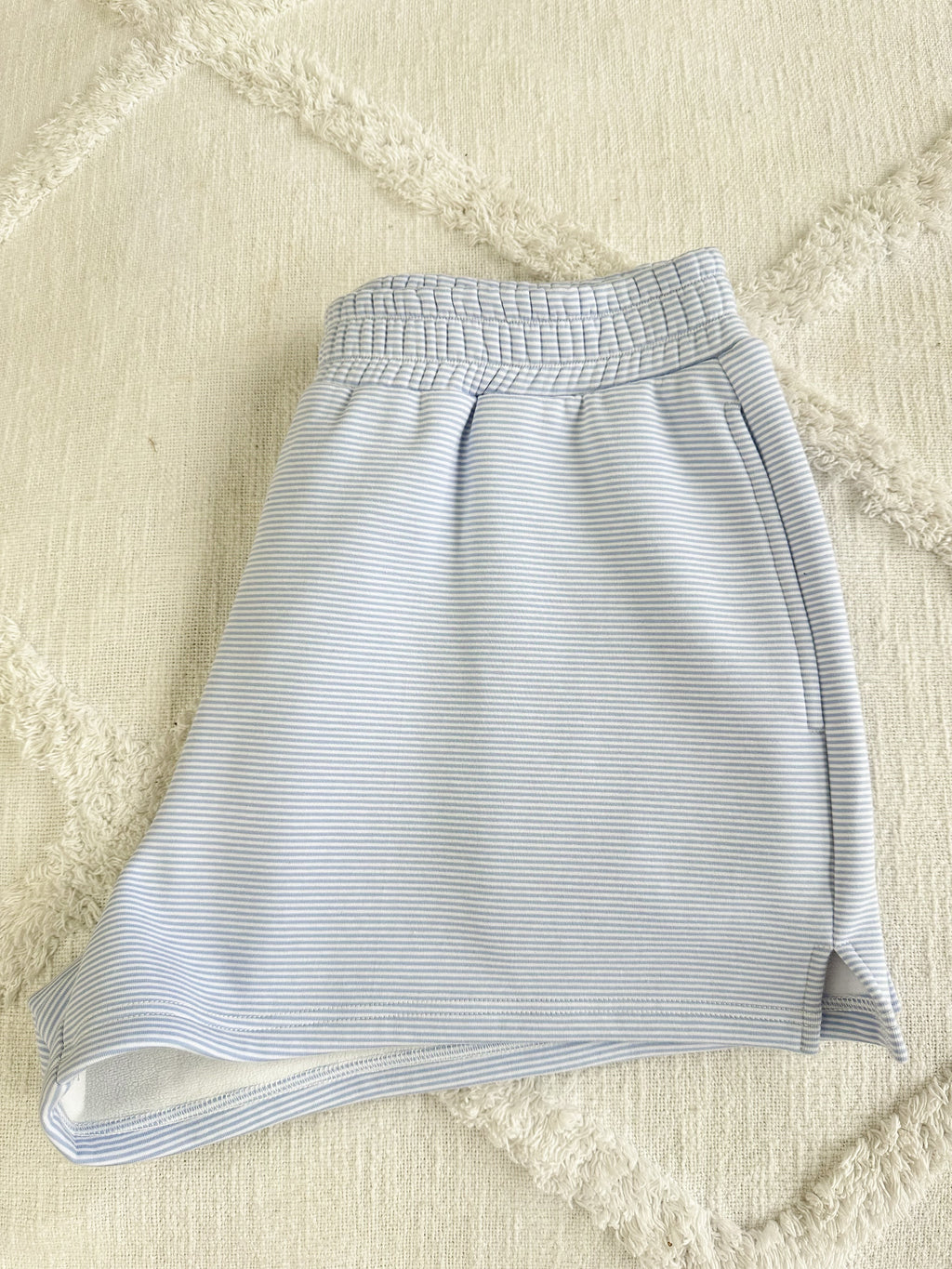 Blue and white mini striped unisex shorts for summer casual wear
