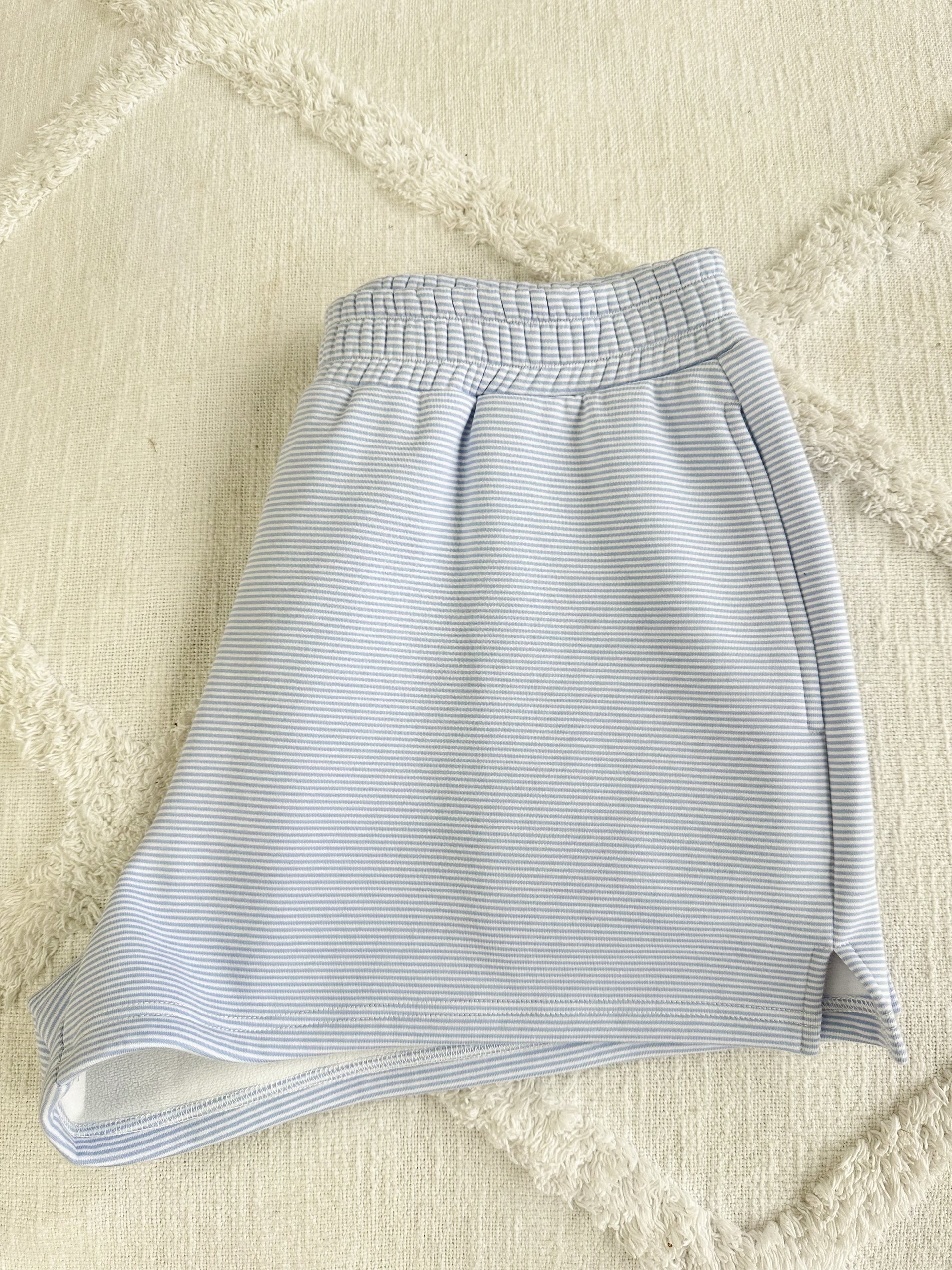 Blue and white mini striped unisex shorts for summer casual wear
