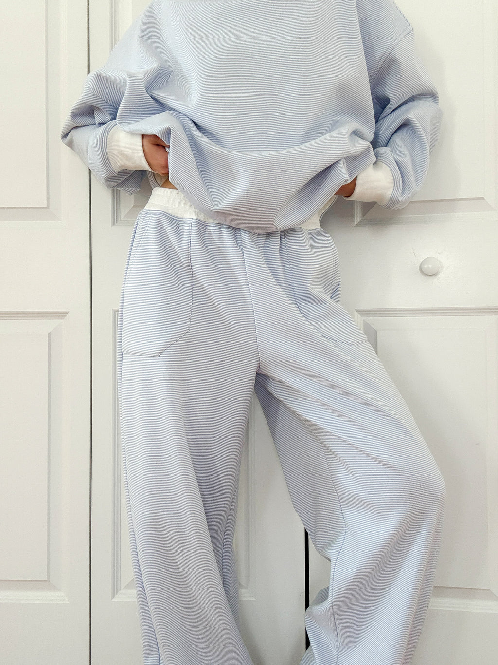 Blue and White Mini Striped Unisex Sweatpants Lounge Bottoms