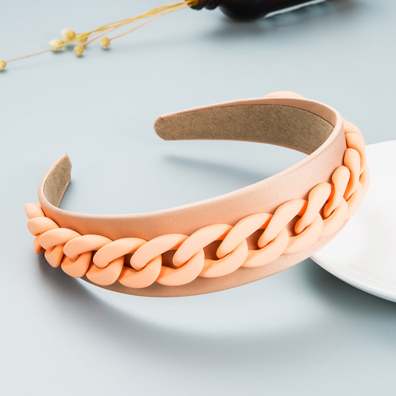 Vibrant Wide Braided Headband with Macaron Color Chain - Image 12