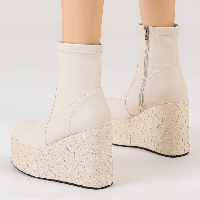 Women's Black Punk Platform Wedge Ankle Boots - Image 4