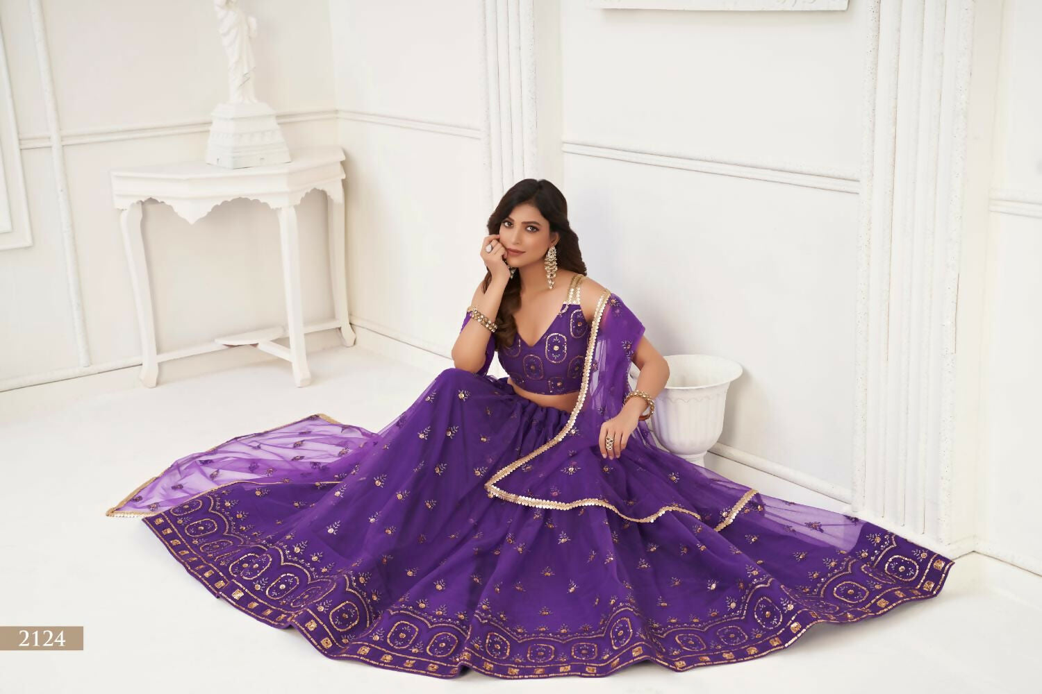 Purple Butterfly Net Lehenga Choli With Thread & Sequence Work