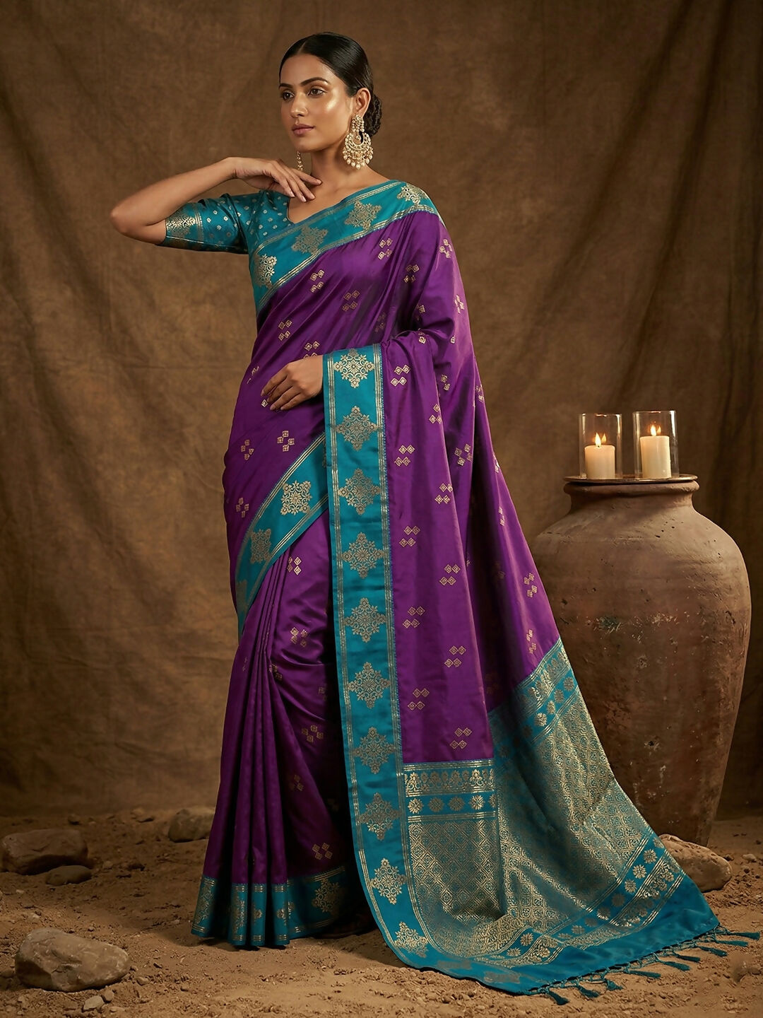 Violet soft silk saree with coordinating blouse fabric for elegant styling